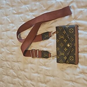 Novelty Upcycled LV Remnants Used for Wallet on a Strap
